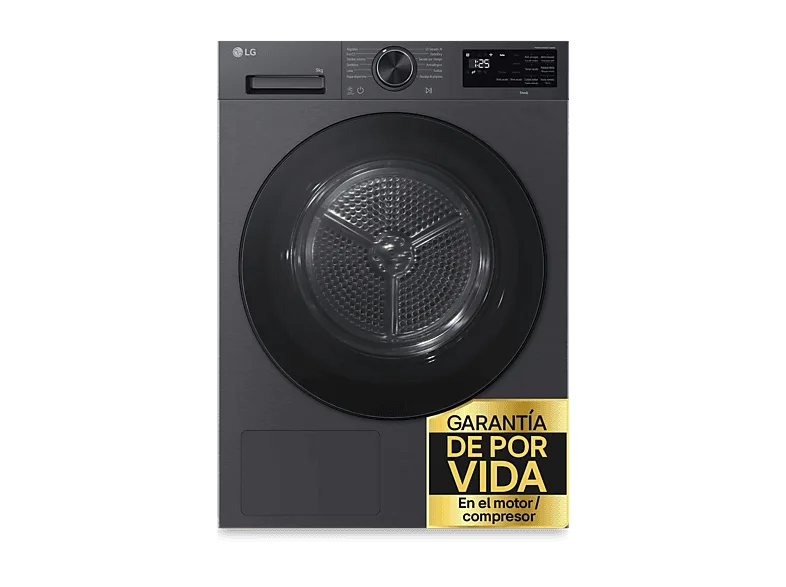 Secadora bomba de calor - LG RHX5009TBB, 9 kg, 12 programas, AI DUAL Inverter™, ThinQ™, Acero Grafito Mate Antihuellas