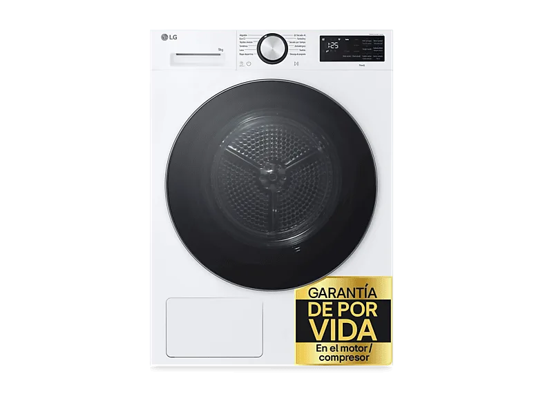 Secadora bomba de calor - LG RHX5009TLC, 9 kg, 12 programas, AI DUAL Inverter™, ThinQ™, Blanco