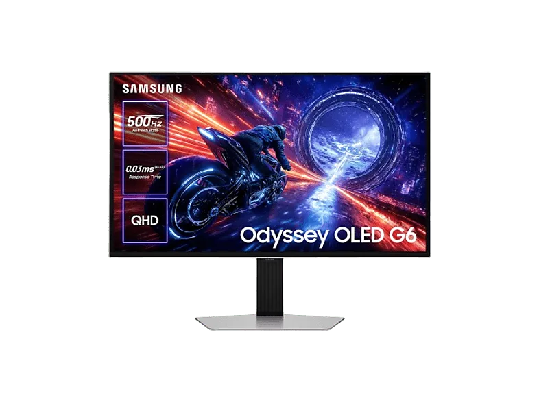 Monitor gaming - Samsung Odyssey G6 G60SF LS27FG602SUXEN, 27" QHD, 500 Hz, 0.03 ms, OLED, Altura ajustable, Plata (imagen 1 de 3)