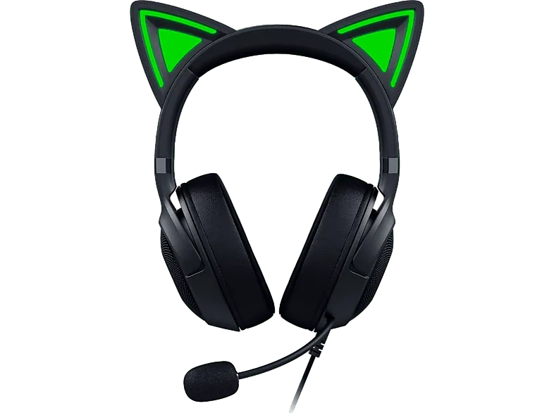 Auriculares gaming - Razer Kraken Kitty V2, Sonido envolvente, Orejas gatito, Micrófono integrado, Negro