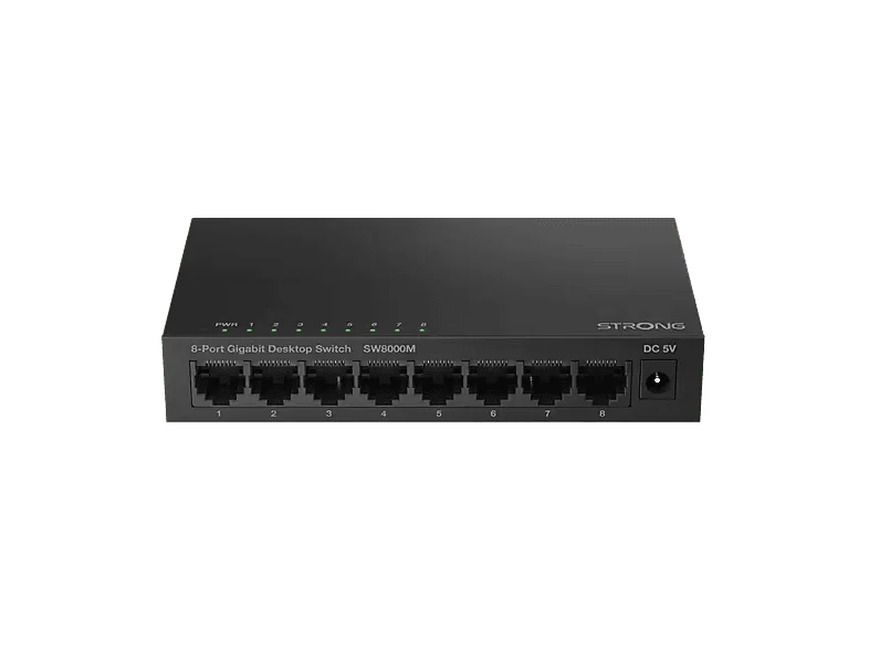 Switch - Strong SW8000M, 8 puertos Gigabit RJ45, 16 Gbps, Plug & Play, Negro