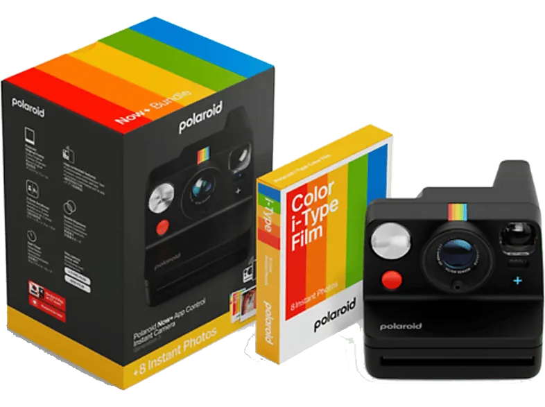 Cámara instantánea - Polaroid Now+ Generación 3 + Color Film i-Type, Bluetooth, Batería recargable, Flash preciso, Negro
