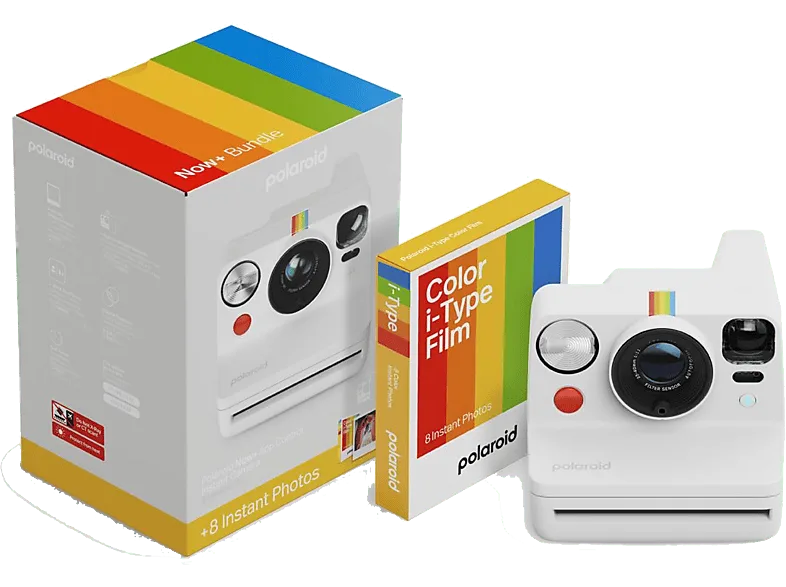 Cámara instantánea - Polaroid Now+ Generación 3 + Color Film i-Type, Bluetooth, Batería recargable, Flash preciso, Blanco