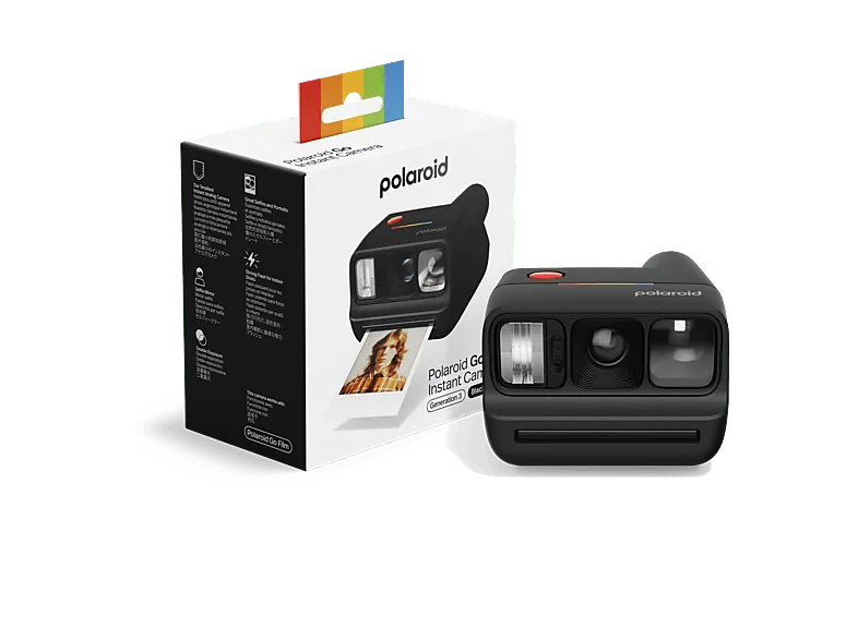 Cámara instantánea - Polaroid Go Gen 3, Espejo para Selfies, Autodisparador, Doble Exposición, Flash, Compatible con la película Go, Negro